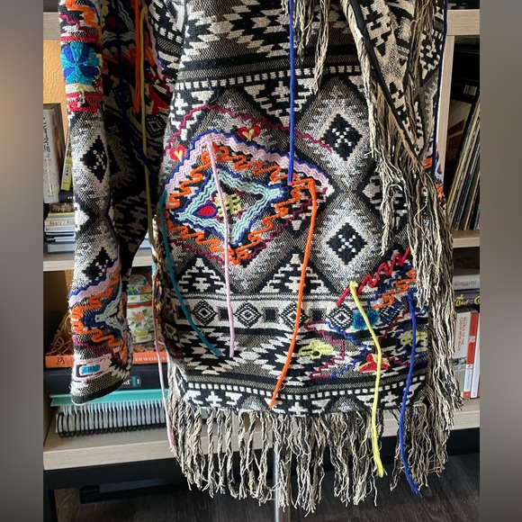 Southwest Colorful Woven Yarn Fringe Zara Cardigan Jacket - Picture 5 of 6